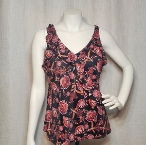 Perona Ruffed Floral Adjustable Strap Swimsuit Top Tankini 16